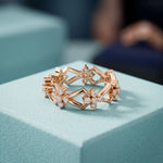 0.50CTW Round Cut Floral Geometric Lab Grown Diamond Wedding Band For Women Rose Gold