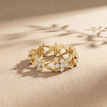 0.50CTW Round Cut Floral Geometric Lab Grown Diamond Wedding Band For Women Gold