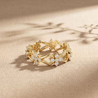 0.50CTW Round Cut Floral Geometric Lab Grown Diamond Wedding Band For Women Gold