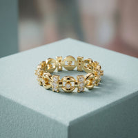 0.45CTW Round Cut Geometric Link Lab Grown Diamond Wedding Band For Women Gold