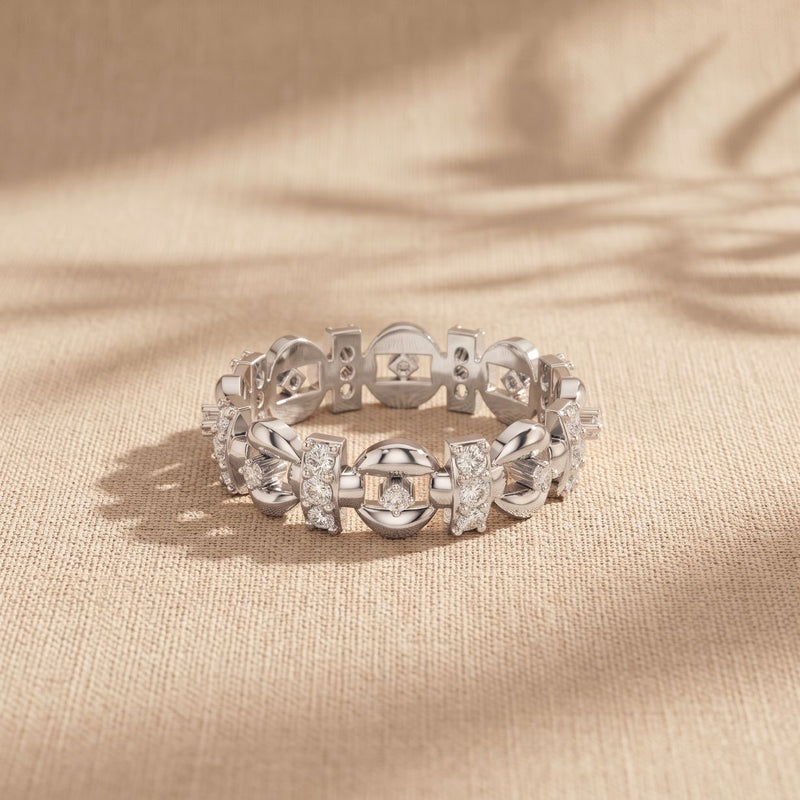 0.45CTW Round Cut Geometric Link Lab Grown Diamond Wedding Band For Women White 