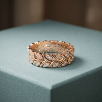 0.40CTW Round Cut Leaf Motif Lab Grown Band For Women Rose Gold