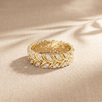 0.40CTW Round Cut Leaf Motif Lab Grown Band For Women Gold