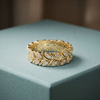 0.40CTW Round Cut Leaf Motif Lab Grown Band For Women Gold