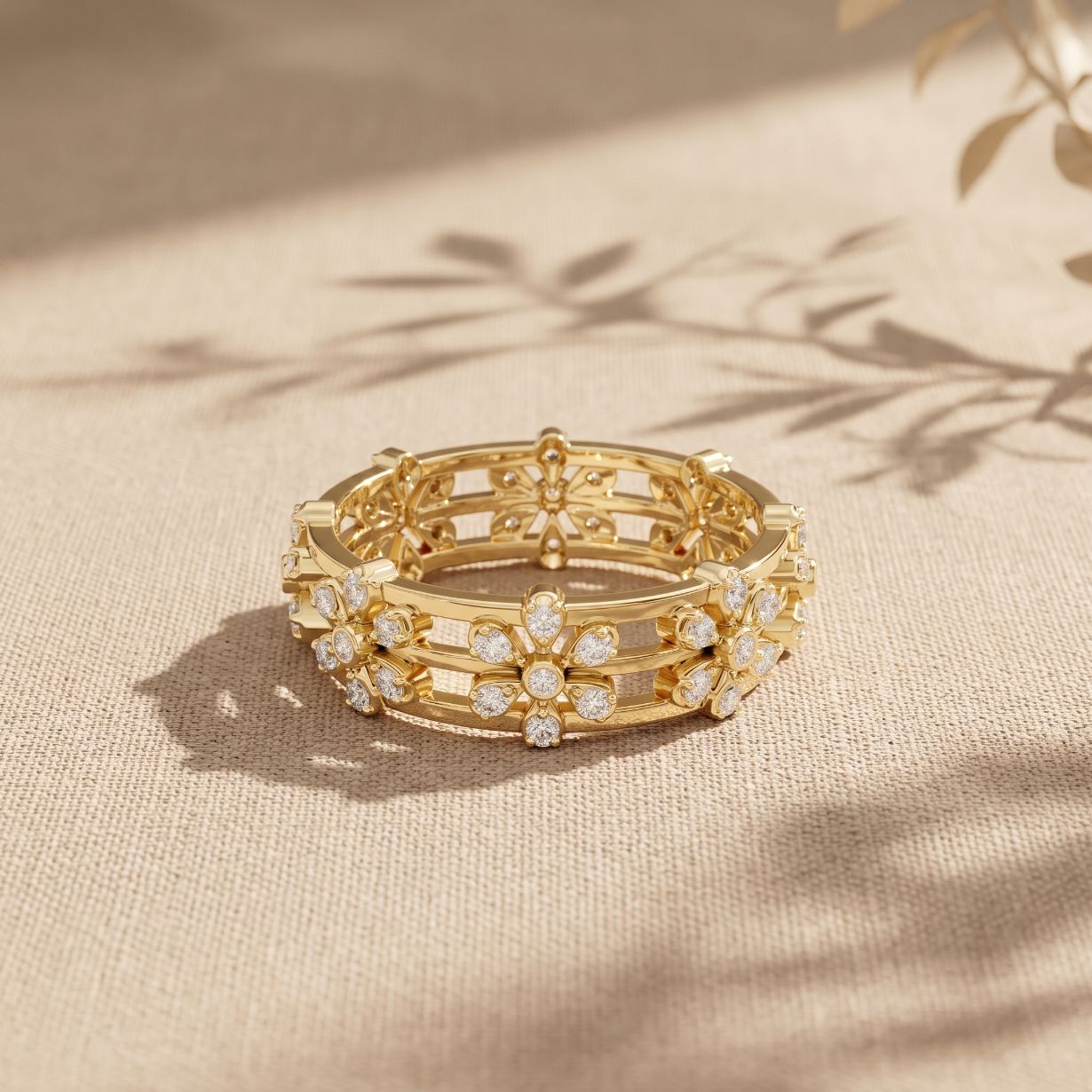 0.45CTW Round Cut Floral Openwork Lab Grown Band For Women Gold