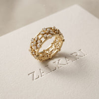 0.45CTW Round Cut Floral Openwork Lab Grown Band For Women Gold