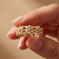 0.45CTW Round Cut Floral Openwork Lab Grown Band For Women Gold