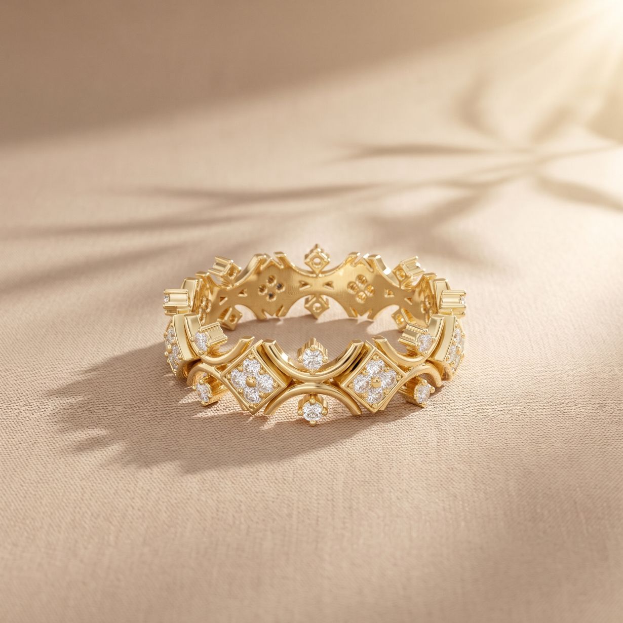 0.40CTW Round Cut Art Deco Inspired Lab Grown Band For Women Gold