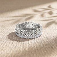 0.60CTW Round Cut Botanical Inspired Lab Grown Band For Women White