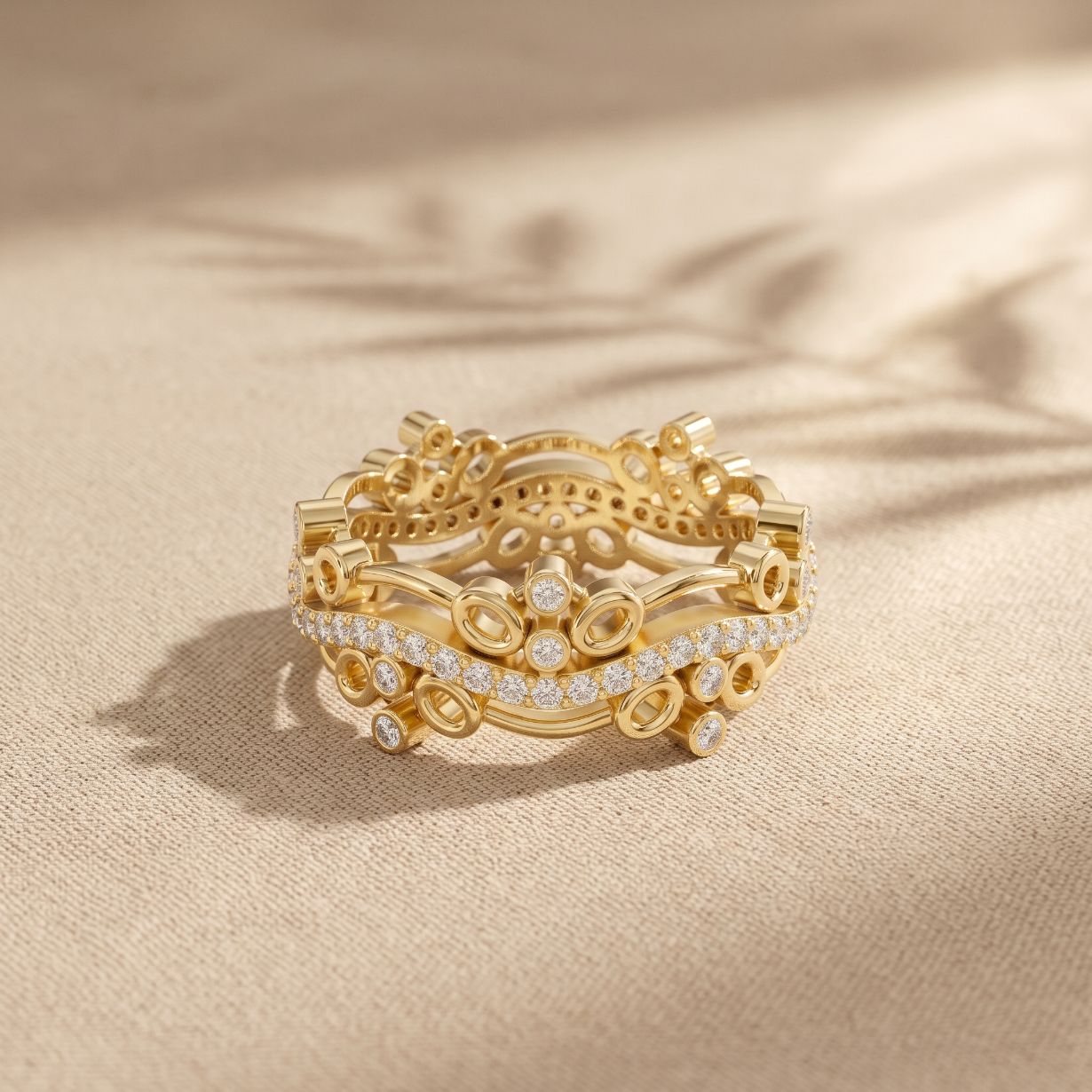 0.45CTW Round Cut Sculptural Lab Grown Band For Women Gold