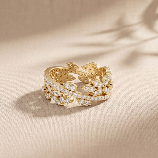 1.25CTW Round Cut Marquise Leaf Motif Lab Grown Band For Women Gold