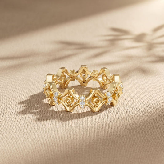0.30CTW Round Cut Architectural Geometric Lab Grown Band For Women Gold
