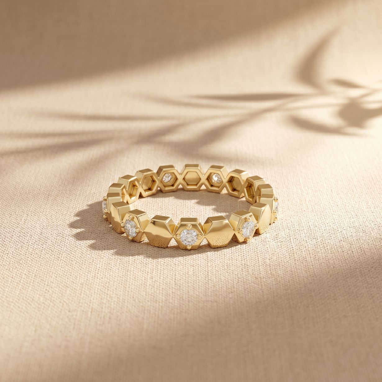 0.30CTW Round Cut Hexagonal Geometric Lab Grown Band For Women Gold
