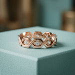 0.35CTW Round Cut Hexagon Link Lab Grown Band For Women Rose Gold