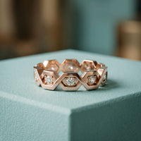0.35CTW Round Cut Hexagon Link Lab Grown Band For Women Rose Gold