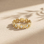0.35CTW Round Cut Hexagon Link Lab Grown Band For Women Gold