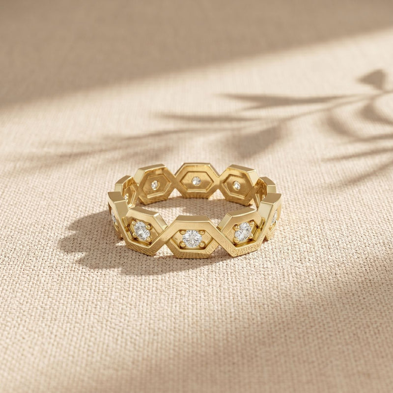 0.35CTW Round Cut Hexagon Link Lab Grown Band For Women Gold