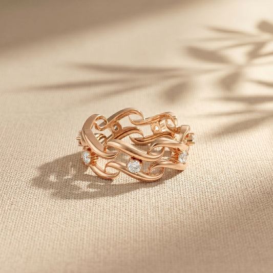 0.25CTW Round Cut Flowing Wave Lab Grown Diamond Band For Women Rose Gold