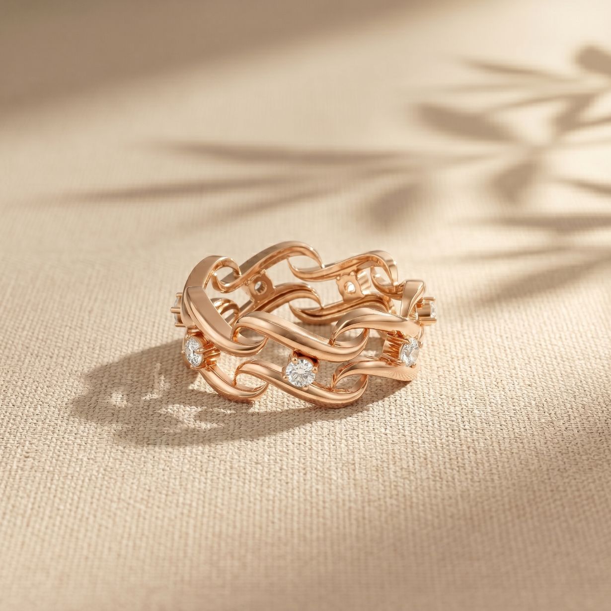 0.25CTW Round Cut Flowing Wave Lab Grown Diamond Band For Women Rose Gold