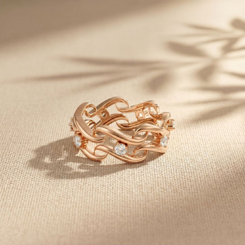 0.25CTW Round Cut Flowing Wave Lab Grown Diamond Band For Women Rose Gold