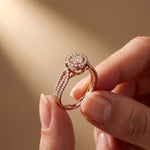 0.60CTW Round Cut Halo Cluster Lab Grown Diamond Ring For Women Rose Gold
