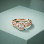 0.60CTW Round Cut Halo Cluster Lab Grown Diamond Ring For Women Rose Gold