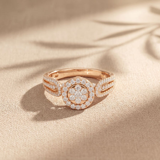 0.60CTW Round Cut Halo Cluster Lab Grown Diamond Ring For Women Rose Gold