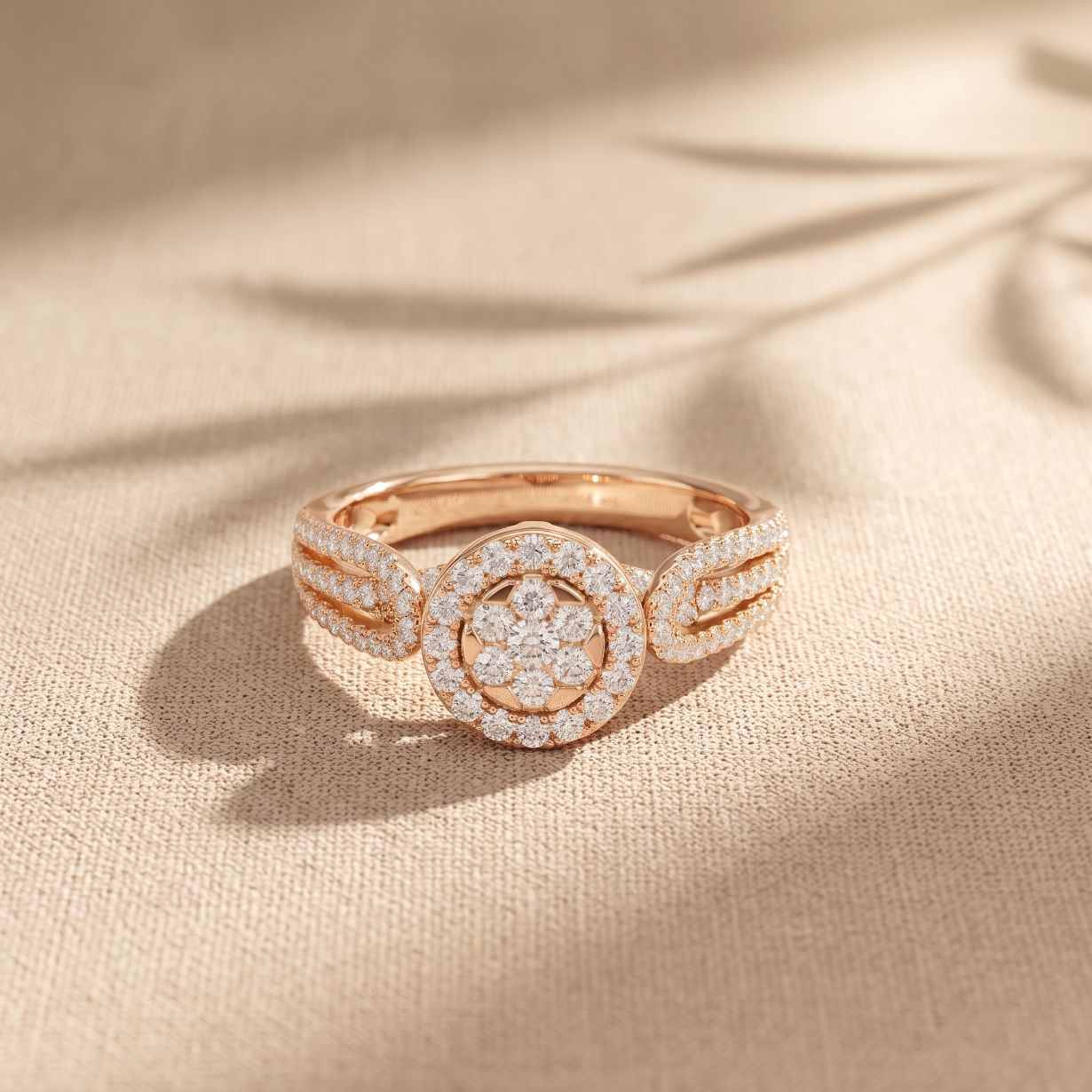 0.60CTW Round Cut Halo Cluster Lab Grown Diamond Ring For Women Rose Gold