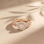 0.60CTW Round Cut Halo Cluster Lab Grown Diamond Ring For Women Rose Gold