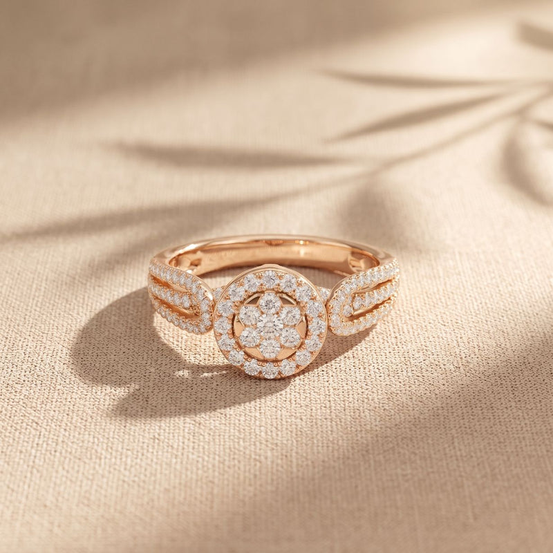 0.60CTW Round Cut Halo Cluster Lab Grown Diamond Ring For Women Rose Gold
