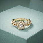 0.60CTW Round Cut Halo Cluster Lab Grown Diamond Ring For Women Gold