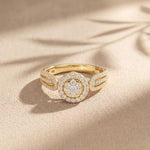 0.60CTW Round Cut Halo Cluster Lab Grown Diamond Ring For Women Gold