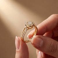 0.60CTW Round Cut Halo Cluster Lab Grown Diamond Ring For Women Gold