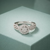 0.60CTW Round Cut Halo Cluster Lab Grown Diamond Ring For Women White