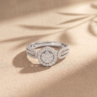 0.60CTW Round Cut Halo Cluster Lab Grown Diamond Ring For Women White