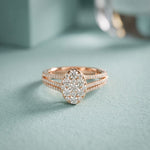 0.95CTW Round Cut Oval Cluster Lab Grown Diamond Ring For Women Rose Gold