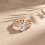 0.95CTW Round Cut Oval Cluster Lab Grown Diamond Ring For Women Rose Gold