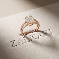 0.95CTW Round Cut Oval Cluster Lab Grown Diamond Ring For Women Rose Gold
