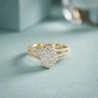 0.95CTW Round Cut Oval Cluster Lab Grown Diamond Ring For Women Gold