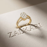 0.95CTW Round Cut Oval Cluster Lab Grown Diamond Ring For Women Gold