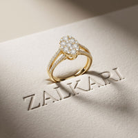 0.95CTW Round Cut Oval Cluster Lab Grown Diamond Ring For Women Gold