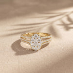 0.95CTW Round Cut Oval Cluster Lab Grown Diamond Ring For Women Gold