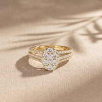 0.95CTW Round Cut Oval Cluster Lab Grown Diamond Ring For Women Gold