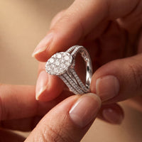 0.95CTW Round Cut Oval Cluster Lab Grown Diamond Ring For Women White