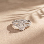 0.95CTW Round Cut Oval Cluster Lab Grown Diamond Ring For Women White
