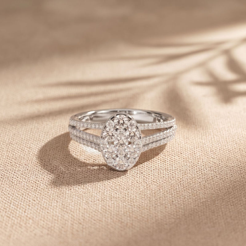 0.95CTW Round Cut Oval Cluster Lab Grown Diamond Ring For Women White