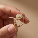 0.65CTW Round Cut Double Halo Lab Grown Diamond Ring For Women Gold