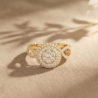 0.65CTW Round Cut Double Halo Lab Grown Diamond Ring For Women Gold