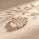 0.85CTW Round Cut Lab Grown Diamond Oval Halo Cluster Engagement Ring for Women Rose Gold