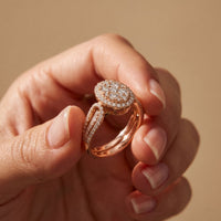 0.85CTW Round Cut Lab Grown Diamond Oval Halo Cluster Engagement Ring for Women Rose Gold